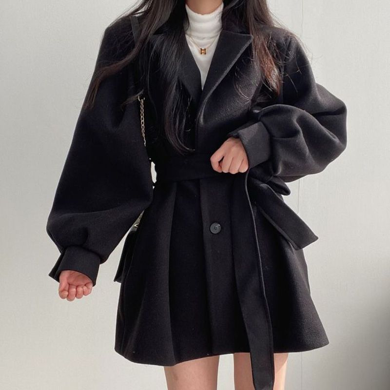 Chic Loose Slim Woolen Coat for Women, Mid-Length Trendy Woolen Overcoat