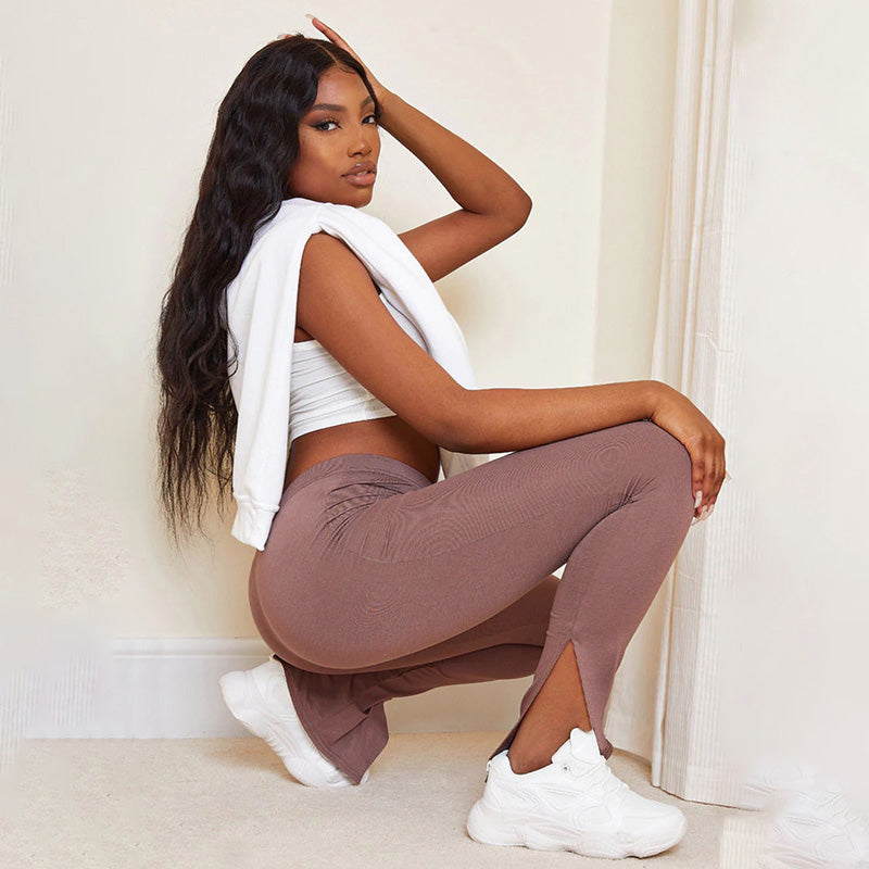 Europe and America foreign trade new fashion sports split yoga pants high waist tight-fitting urban casual pants