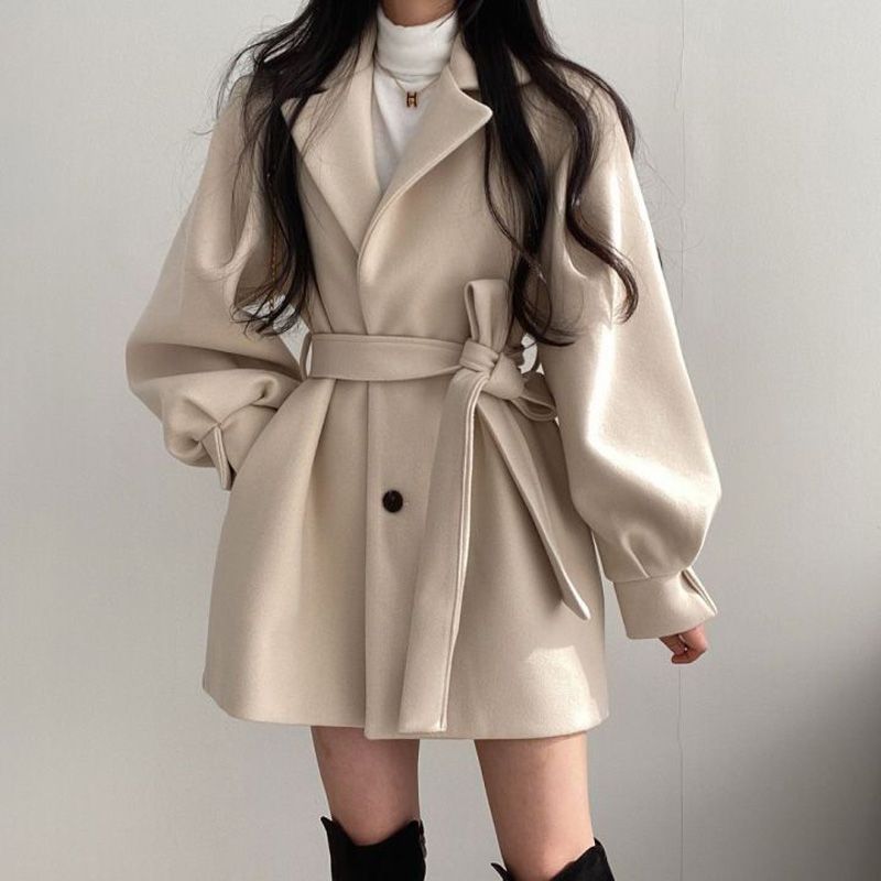 Chic Loose Slim Woolen Coat for Women, Mid-Length Trendy Woolen Overcoat