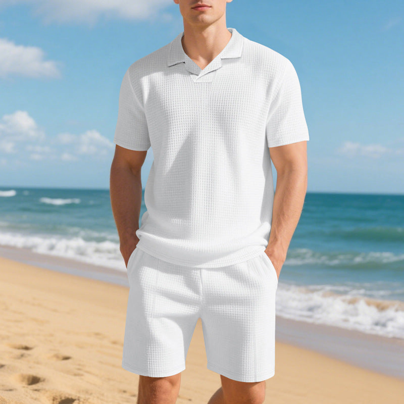 Loose men's polo shirt short sleeved shorts set for men