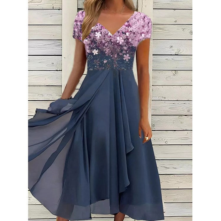 Dress urban casual fashion chiffon patchwork women's dress