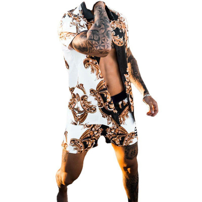 Loose fit shirt casual shorts set for men