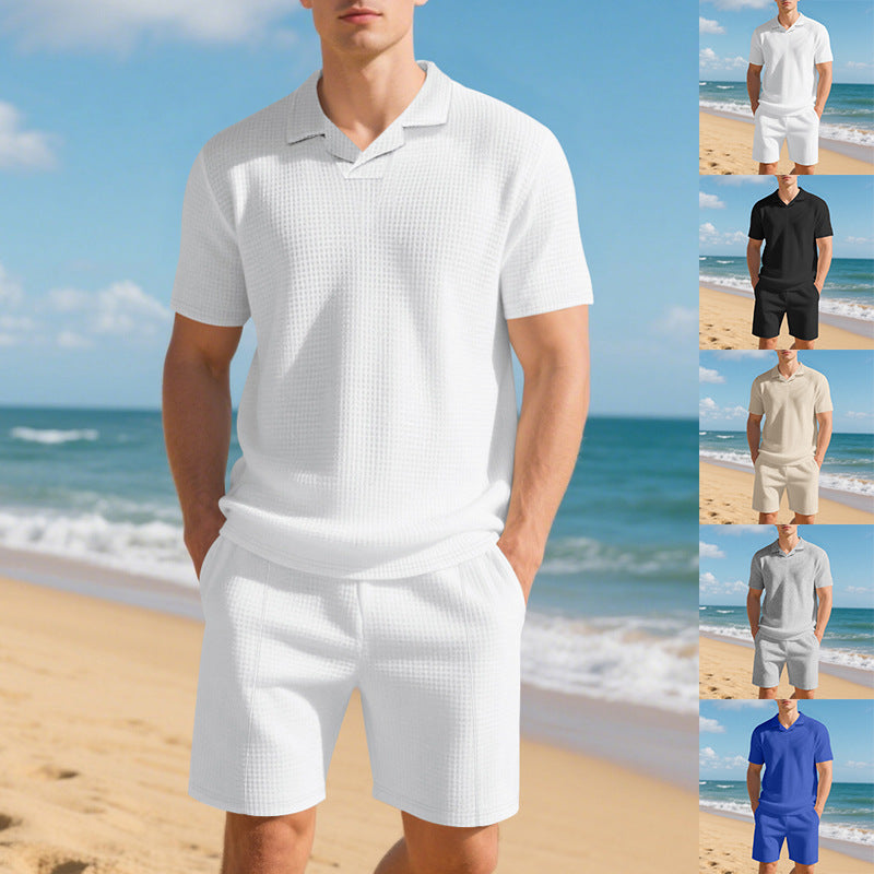 Loose men's polo shirt short sleeved shorts set for men