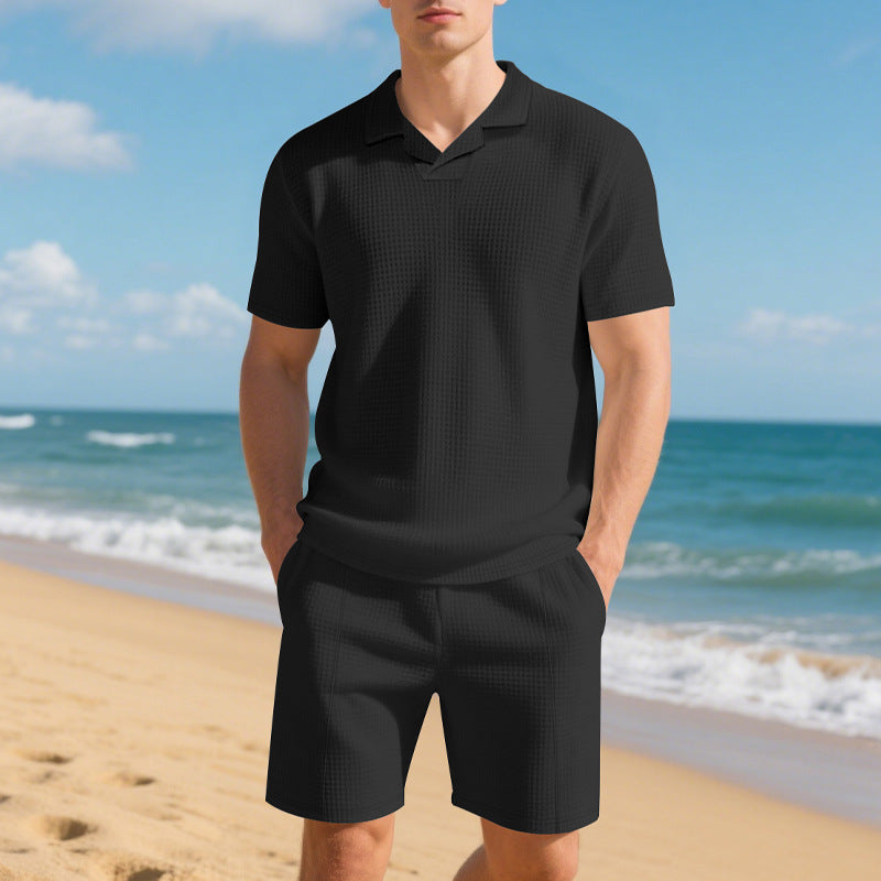 Loose men's polo shirt short sleeved shorts set for men
