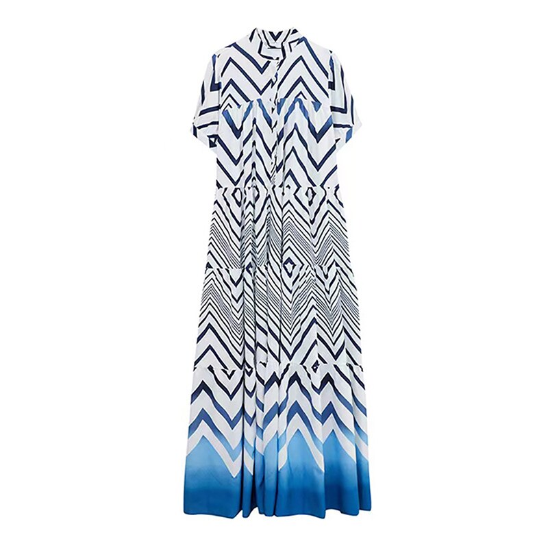 XITAO Print Pattern Dress Fashion Half Sleeve Goddess Fan Pullover Long Pleated Goddess Fan 2022 Summer Minority Dress WMD6806