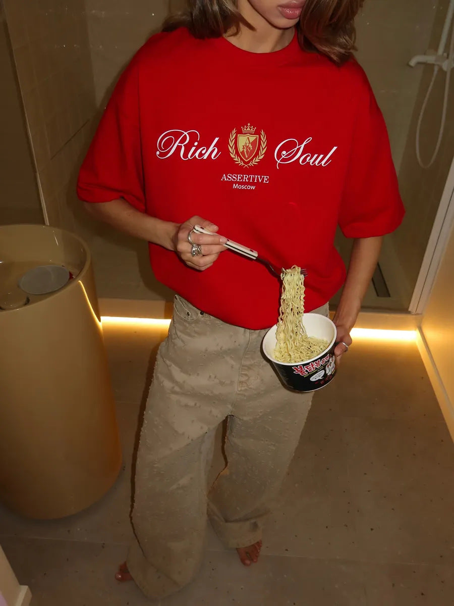 Chic Trendy Unique Printed Hip Hop Streetwear Casual Commuting Pure Cotton Short Sleeve Top