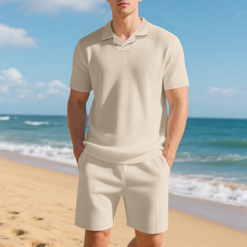 Loose men's polo shirt short sleeved shorts set for men