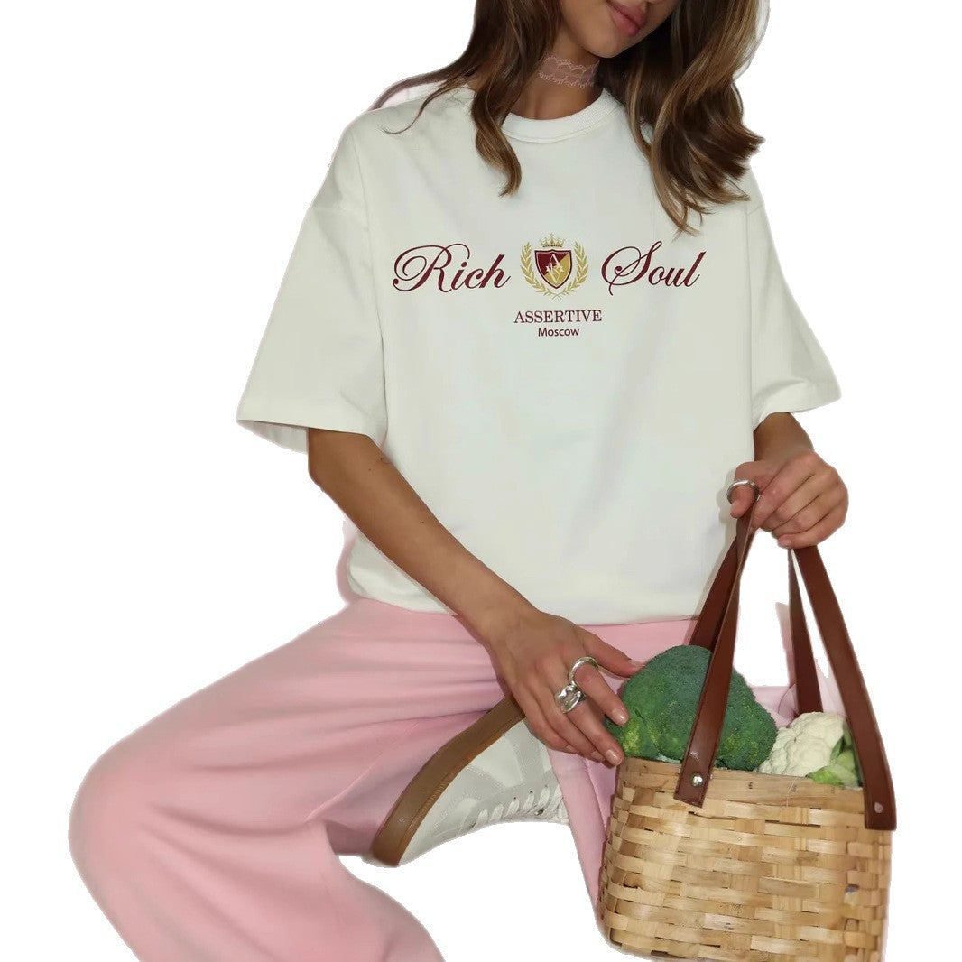 Chic Trendy Unique Printed Hip Hop Streetwear Casual Commuting Pure Cotton Short Sleeve Top