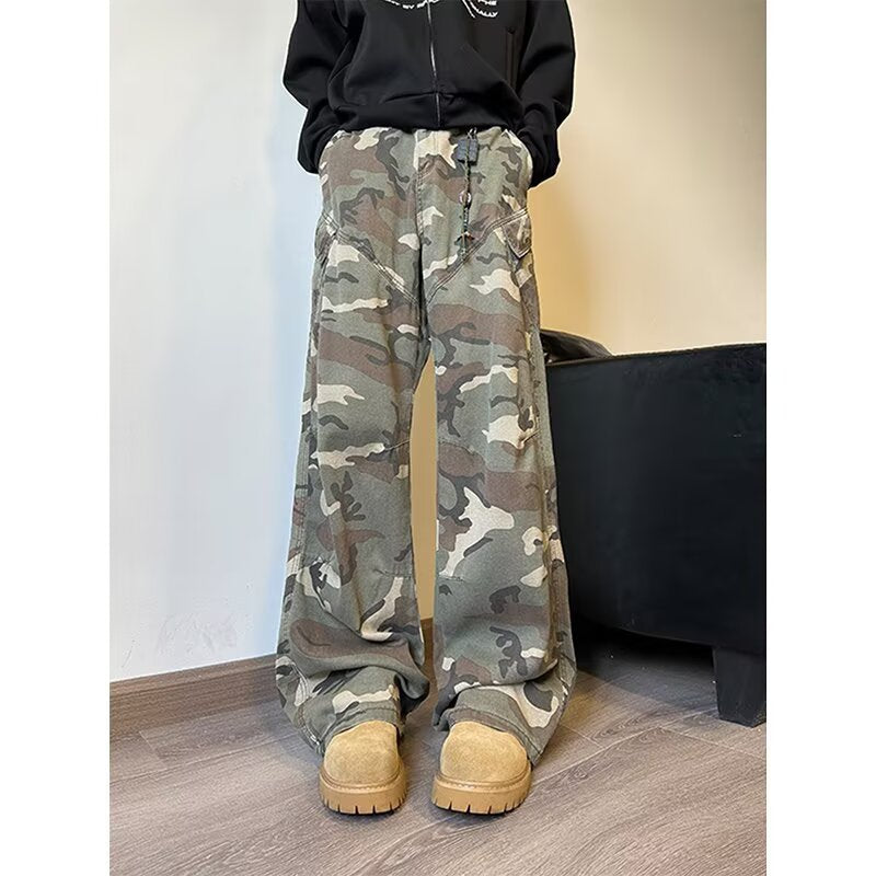 Retro camouflage workwear jeans for men