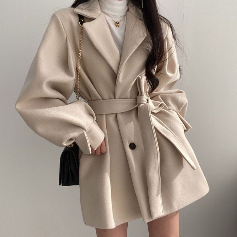Chic Loose Slim Woolen Coat for Women, Mid-Length Trendy Woolen Overcoat