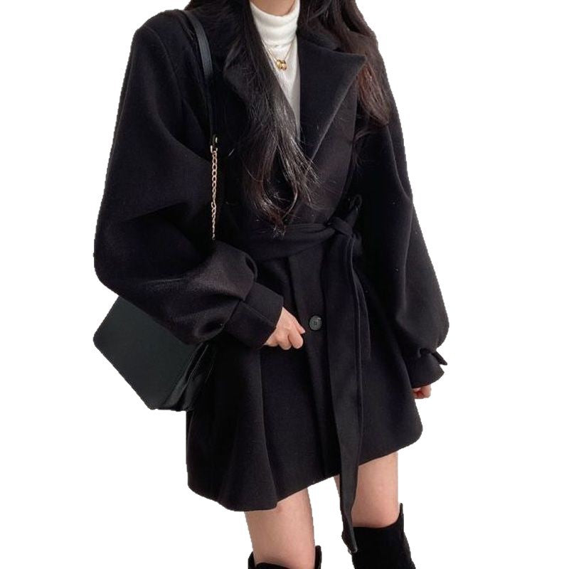 Chic Loose Slim Woolen Coat for Women, Mid-Length Trendy Woolen Overcoat
